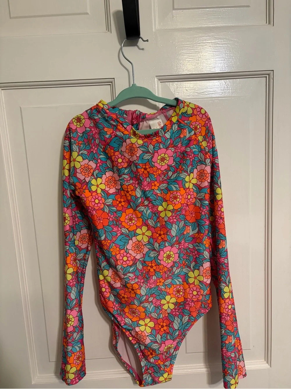 Cat & Jack Girls Floral Long Sleeve One-Piece Rashguard Swimsuit L (10/12)